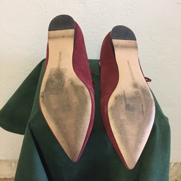 Burgundy Suede Lace-up Flats, 7.5 - Picture 4 of 7